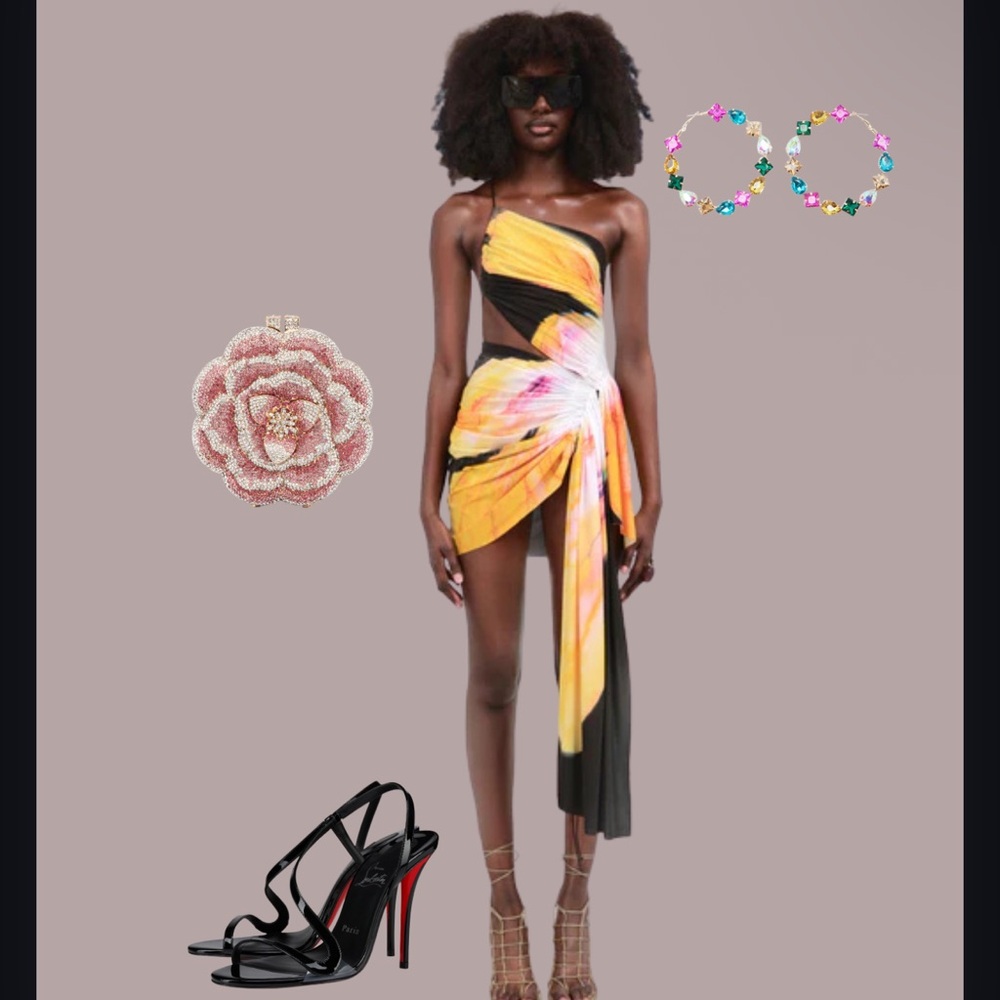 Fal-ash Yellow & Black Asymmetrical One-Shoulder Mini Dress